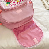 Japanese Girl Backpack Pink Strawberry Lace Shoulder Bag Waterproof Schoolbag