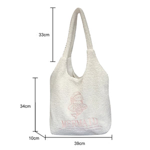 Japanese Embroidered Shoulder Clutch Soft Fleece Handbag