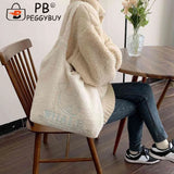 Japanese Embroidered Shoulder Clutch Soft Fleece Handbag