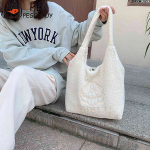 Japanese Embroidered Shoulder Clutch Soft Fleece Handbag