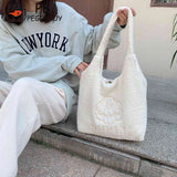 Japanese Embroidered Shoulder Clutch Soft Fleece Handbag