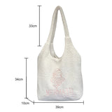 Japanese Embroidered Shoulder Clutch Soft Fleece Handbag