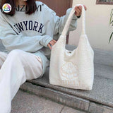 Japanese Embroidered Shoulder Clutch Soft Fleece Bag Women Large Capacity