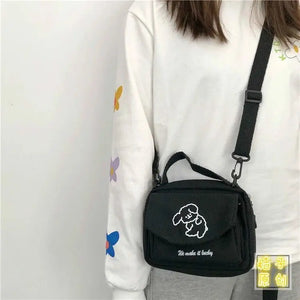 Japanese Soft Dog Canvas Messenger Bag for Women