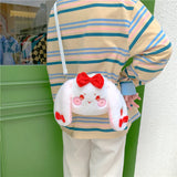 Japanese Strawberry Embroidered Rabbit Girl Out Shoulder Plush Crossbody Bag