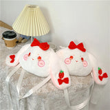 Japanese Strawberry Embroidered Rabbit Girl Out Shoulder Plush Crossbody Bag