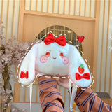 Japanese Strawberry Embroidered Rabbit Girl Out Shoulder Plush Crossbody Bag