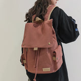 Japanese Canvas Drawstring Backpack Large Capacity School Bag