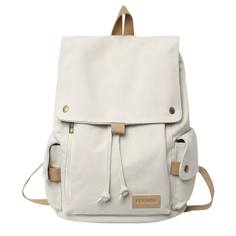 Japanese Canvas Drawstring Backpack Large Capacity School Bag