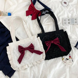 Japanese Girl Shoulder Bag Bow Canvas Handbag Large Capacity Shopping Bag
