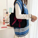 Japanese Girl Shoulder Bag Bow Canvas Handbag Large Capacity Shopping Bag