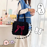 Japanese Girl Shoulder Bag Bow Canvas Handbag Large Capacity Shopping Bag