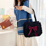 Japanese Girl Shoulder Bag Bow Canvas Handbag Large Capacity Shopping Bag