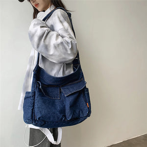 Retro Denim Handbag Large Capacity Crossbody Bag for Women