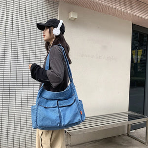 Japanese Harajuku Shoulder Crossbody Bags Retro Denim Handbag Large Capacity