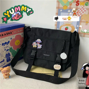 Japanese Harajuku Canvas Women Messenger Bag Solid Casual Shoulder Crossbody Bag