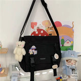 Japanese Harajuku Canvas Women Messenger Bag Solid Casual Shoulder Crossbody Bag