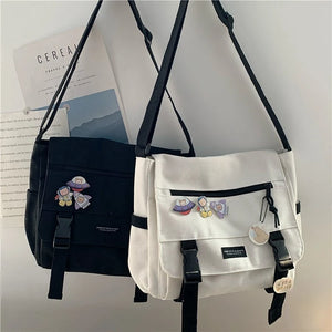Japanese Harajuku Canvas Women Messenger Bag Solid Casual Shoulder Crossbody Bag
