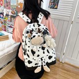 Japanese Harajuku Women Backpack Preppy Cartoon Cow Pattern Student Schoolbag