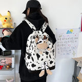 Japanese Harajuku Women Backpack Preppy Cartoon Cow Pattern Student Schoolbag