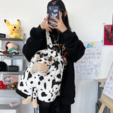 Japanese Harajuku Women Backpack Preppy Cartoon Cow Pattern Student Schoolbag