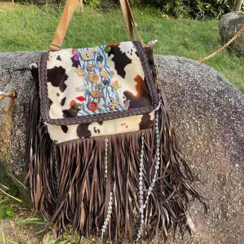 Harajuku Y2k Tassel Leopard Print Shoulder Bag