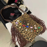 Harajuku Y2k Tassel Leopard Print Shoulder Bag