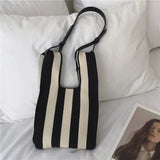 Japanese Knitted Plaid Stripe Shoulder Bag Strap Single Woven Casual Totes Handb