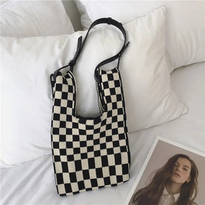 Japanese Knitted Plaid Stripe Shoulder Bag Strap Single Woven Casual Totes Handb