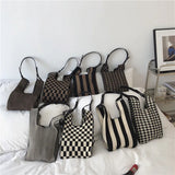 Japanese Knitted Plaid Stripe Shoulder Bag Strap Single Woven Casual Totes Handb