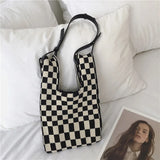 Japanese Knitted Plaid Stripe Shoulder Bag Strap Single Woven Casual Totes Handb