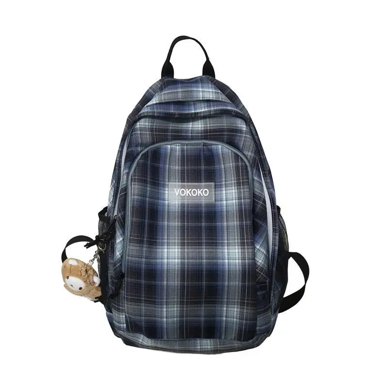 Japanese Lattice Vintage Girl Large-capacity Backpack