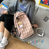 Japanese Lattice Vintage Girl Large-capacity Backpack