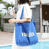 Japanese Letter Printed Shoulder Bag Washed Canvas Casual Art Handbag