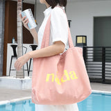Japanese Letter Printed Shoulder Bag Washed Canvas Casual Art Handbag