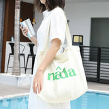 Japanese Letter Printed Shoulder Bag Washed Canvas Casual Art Handbag