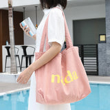 Japanese Letter Printed Shoulder Bag Washed Canvas Casual Art Handbag