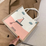 Japanese Linen Canvas Bag Small Fresh Handbag For Girls Portable Shopping Tote B
