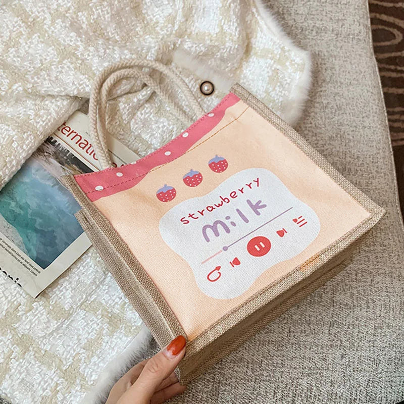 Japanese Linen Canvas Bag Small Fresh Handbag For Girls Portable Shopping Tote B