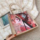 Japanese Linen Canvas Bag Small Fresh Handbag For Girls Portable Shopping Tote B