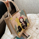 Japanese Linen Canvas Bag Small Fresh Handbag For Girls Portable Shopping Tote B