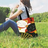Japanese Lucky Cat Printed Tote Bag Linen Fabric Casual Tote