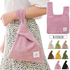 Japanese Mini Knot Wrist Bag Corduroy Women Top Handle Bag Purses Handbags