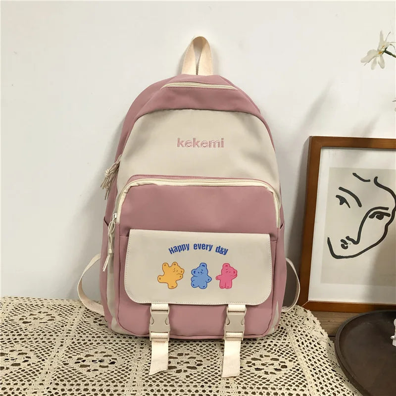 Japanese Mochila Laptop Nylon Backpacks Solid Printing Child School Bags