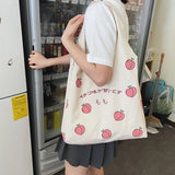 Japanese Peach Print Tote Bag Canvas Handbag