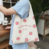 Japanese Peach Print Tote Bag Canvas Handbag