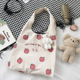 Japanese Peach Print Tote Bag Canvas Handbag