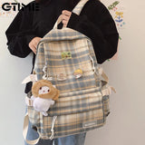 Japanese Plaid Backpack Large capacity Students schoolbag Campus Style Fashionab