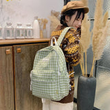 Japanese Plaid Backpack Large Capacity Students Schoolbag Campus Stripe Style