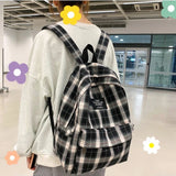 Japanese Plaid Backpack Women Large Capacity Students Schoolbag